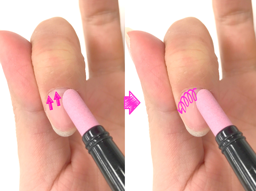 セラミックプッシャーで甘皮を押し上げルーススキンを除去