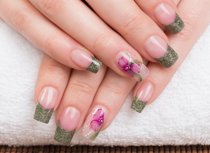 フレンチ×フラワー×ラメ